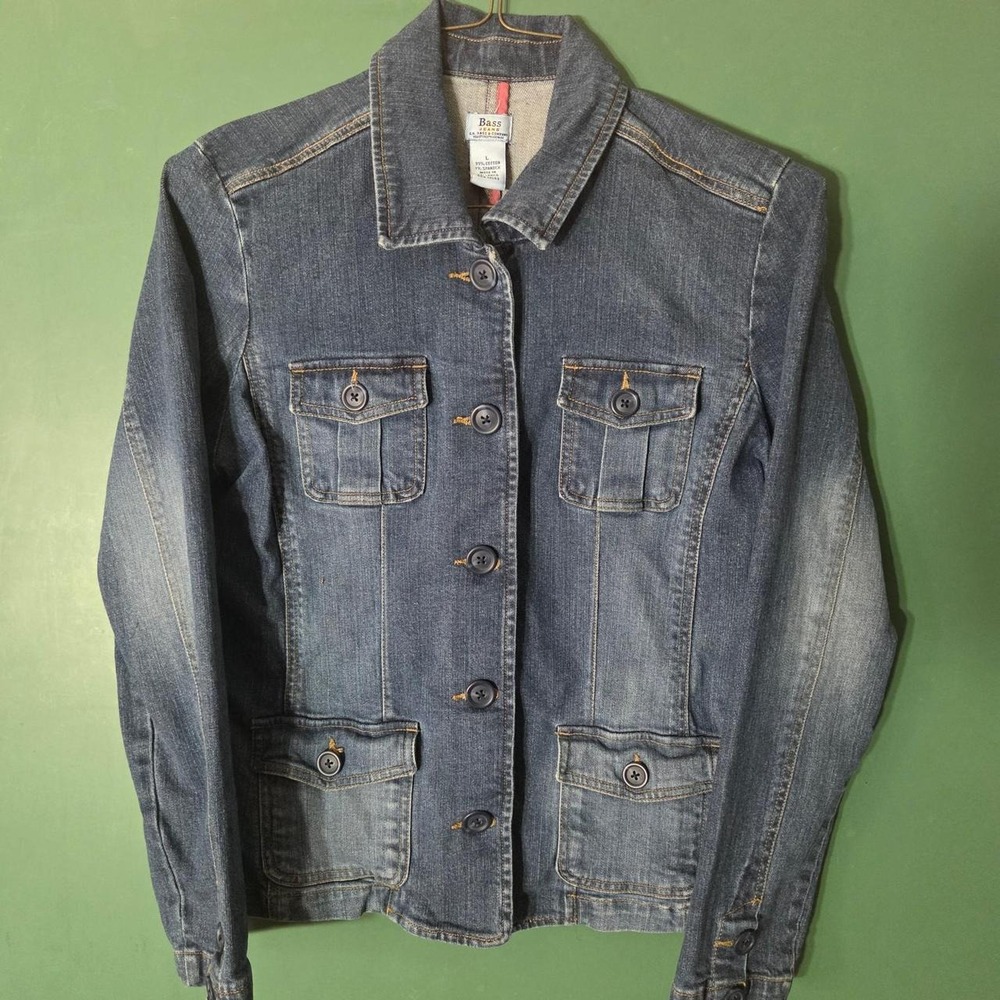 Bass Vintage Y2K Denim Jacket Button Up Blue Jean Classic Fit Large